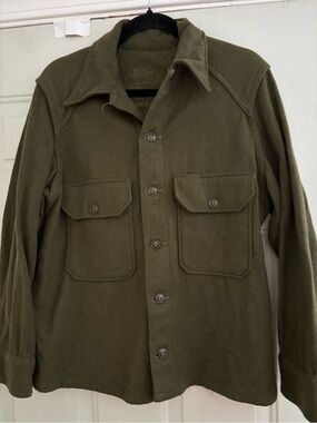 Men's Olive Green Military-Style Wool Shirt Jacket
